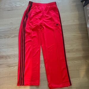 Adidas Womens Bright Red Joggers with Black Stripes